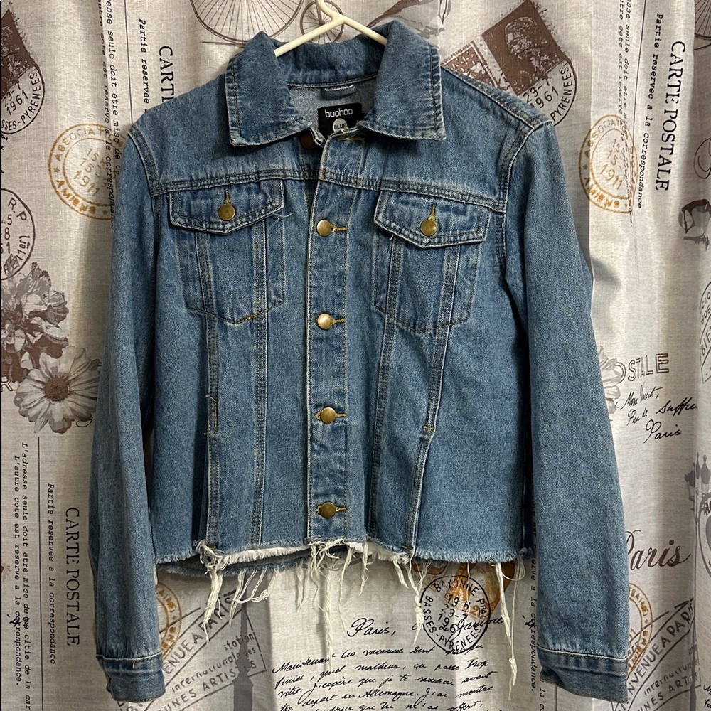 BOHOO Denim Frayed Jacket FREE SHIPPING